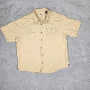 Wrangler Mens XL Khaki Short Sleeve Button Up Work Shirt Utility Western Pockets